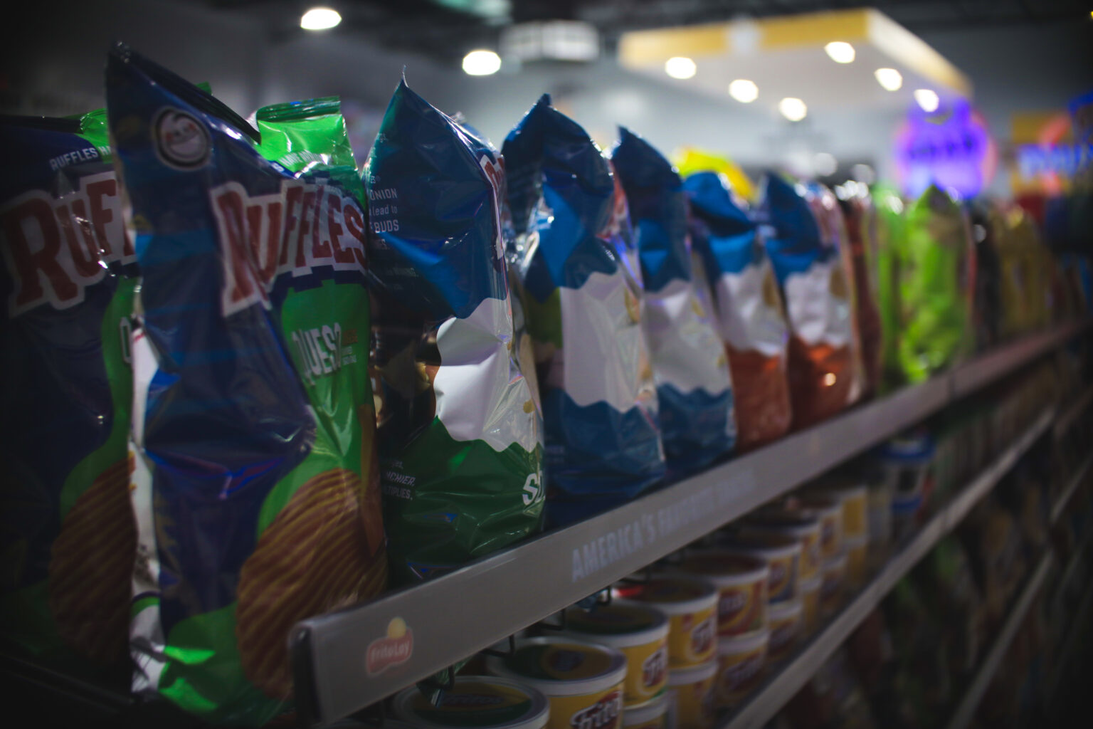 Chip and snack aisle at a RoadTrac convenience store, reflecting inventory managed
through Modisoft's POS system.