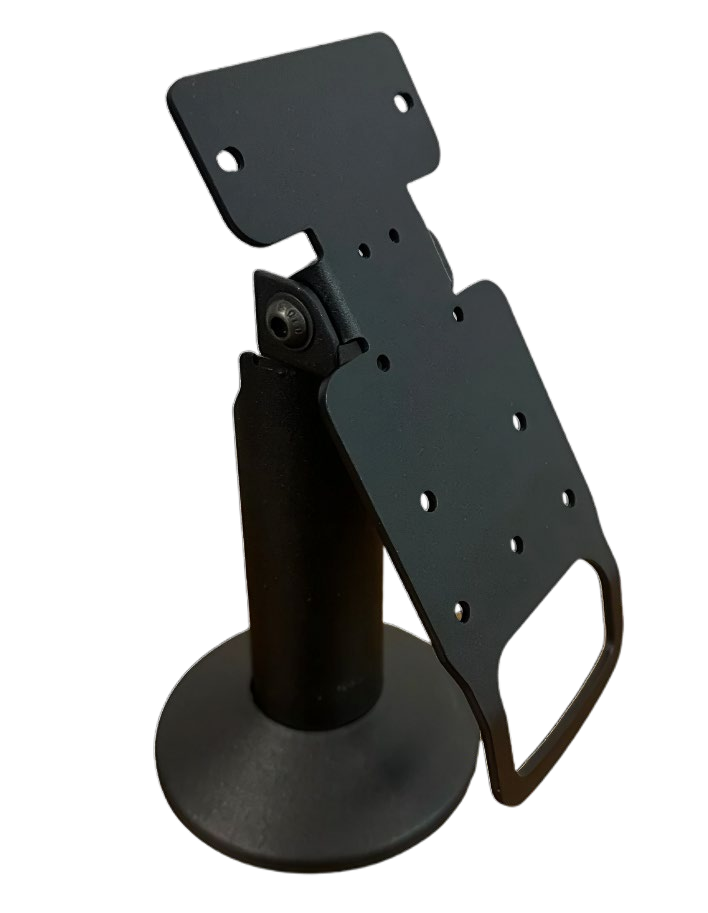 Black swivel and tilt stand for the Verifone P630 payment terminal, with a tilting mounting plate on a round countertop base.